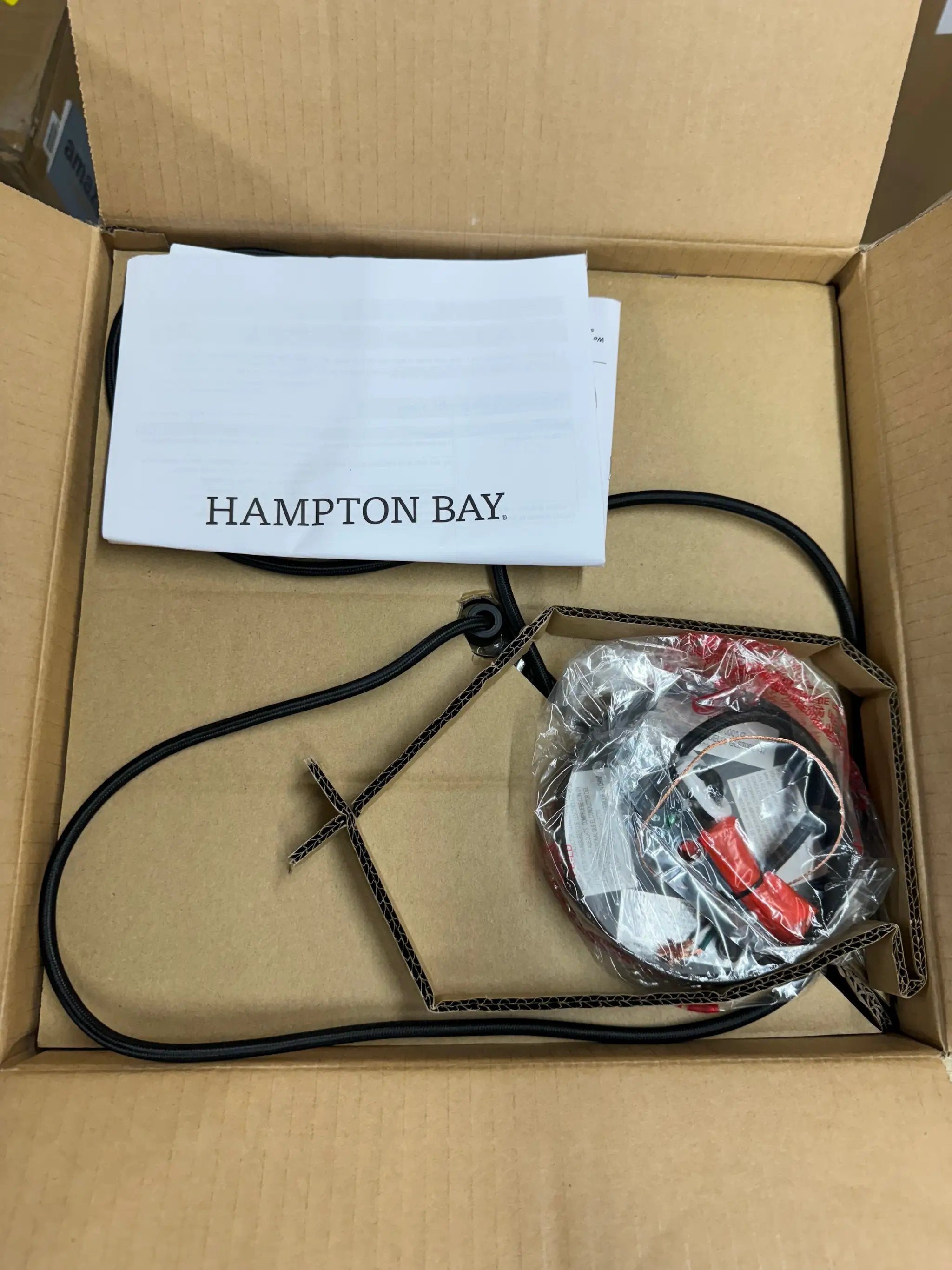 Hampton Bay Savannah 1-light Matte Black Shaded Pendant Light with Paper Twine Shade by Selzalot