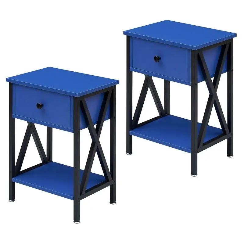 Set of 2 - 1 Drawer Nightstand in Dark Blue and Black by HomePacific