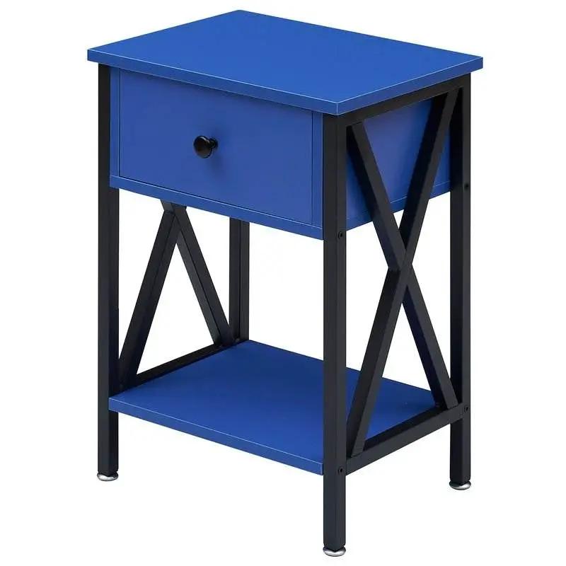 Set of 2 - 1 Drawer Nightstand in Dark Blue and Black by HomePacific