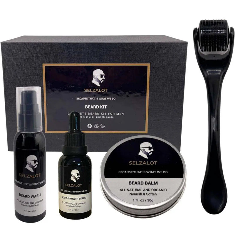 Beard Growth Kit Men’s Beard Care Kit Grooming Set 5 Pieces Beard Products with Wash, Oil Serum, Balm and a Gift Box for Men Self Care by Selzalot