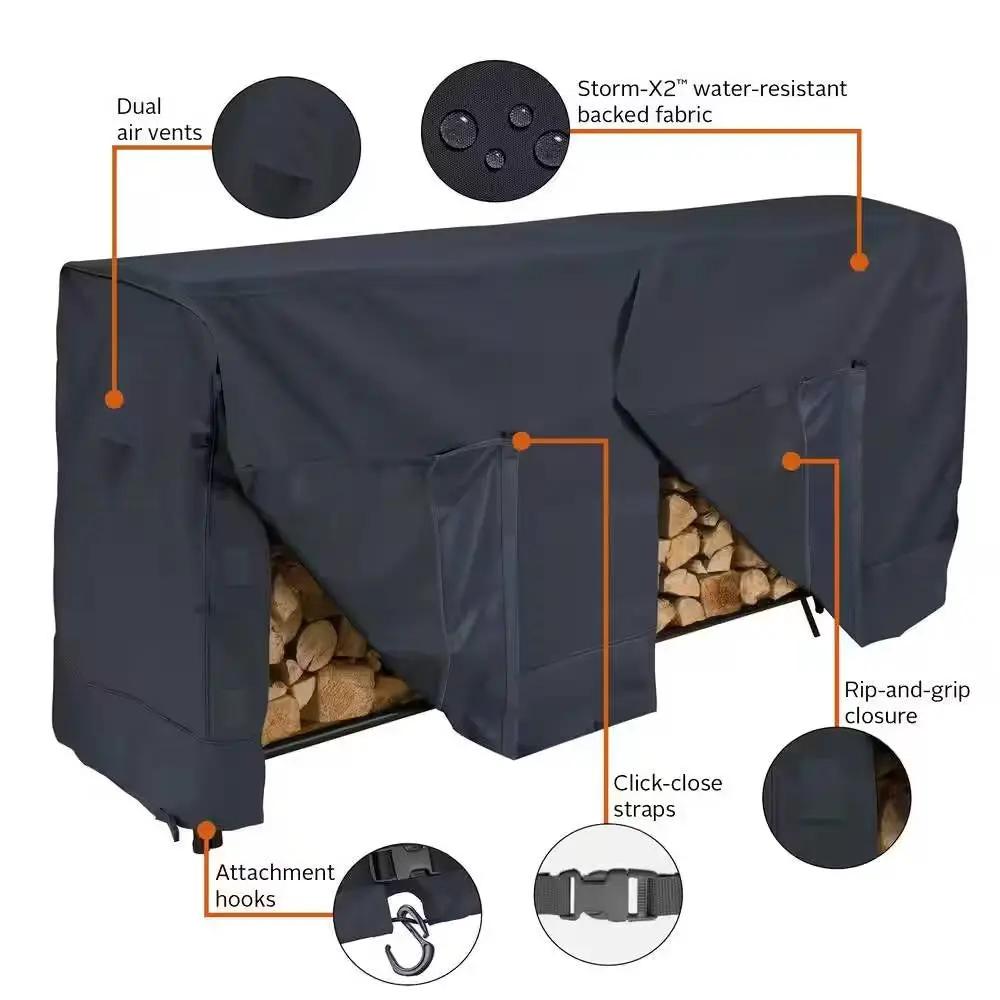Black Outdoor Firewood Rack Cover - Fits 8-ft. Log Rack by HomePacific