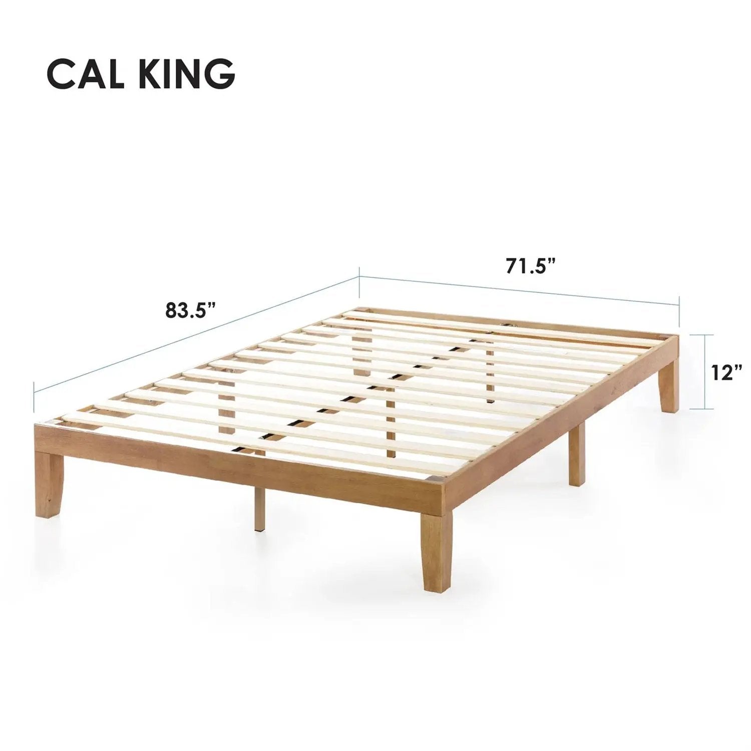 California King size Solid Wood Platform Bed Frame in Natural Wooden Finish by HomePacific