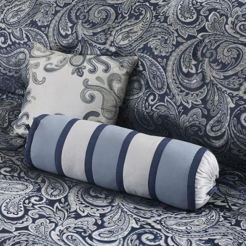 California King 12-piece Reversible Microfiber Comforter Set Navy Blue White by HomePacific