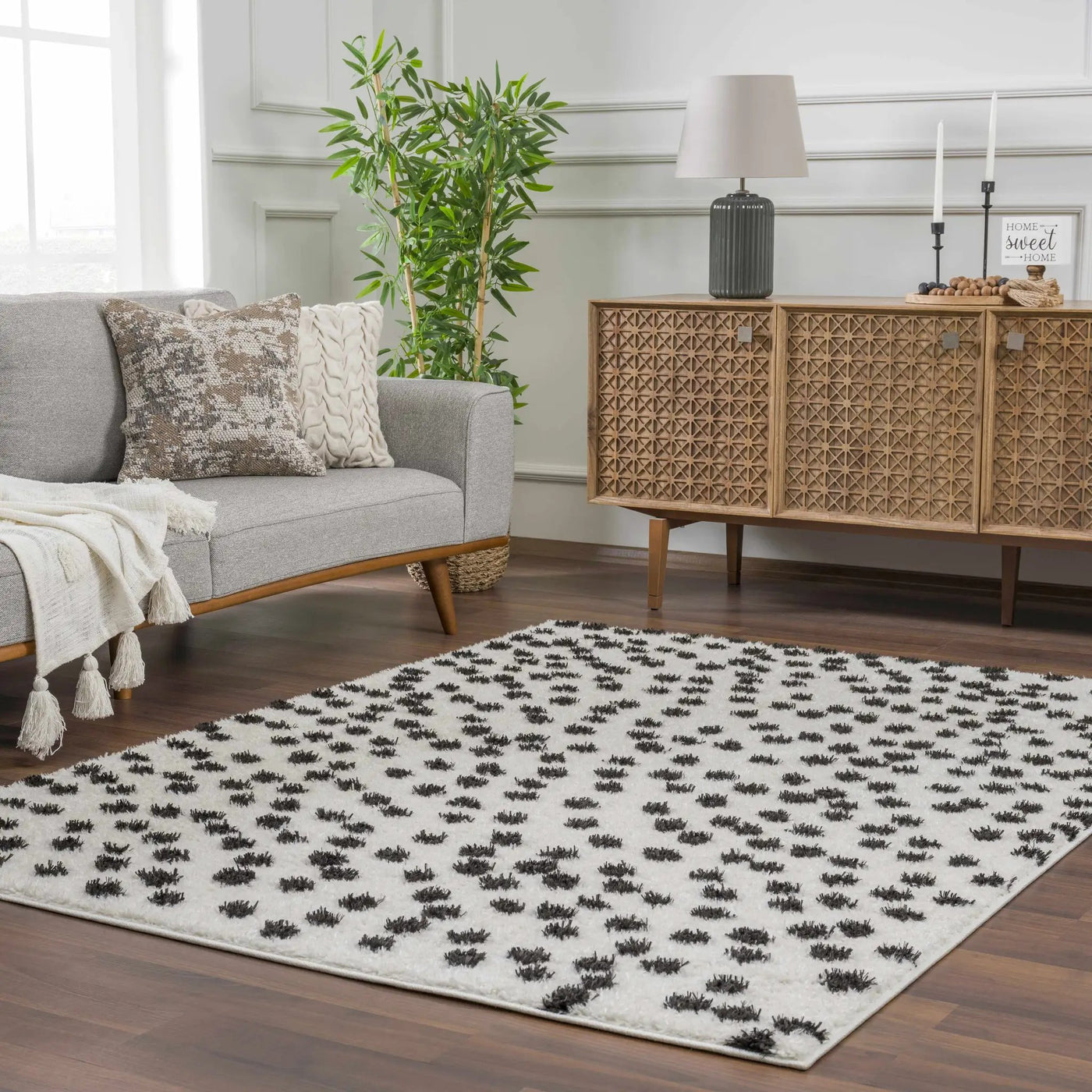 Cansu Black & White Dotted Area Rug by Boutique Rugs
