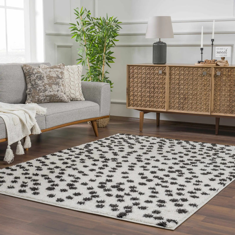 Cansu Black & White Dotted Area Rug by Boutique Rugs