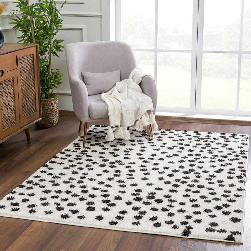 Cansu Black & White Dotted Area Rug by Boutique Rugs