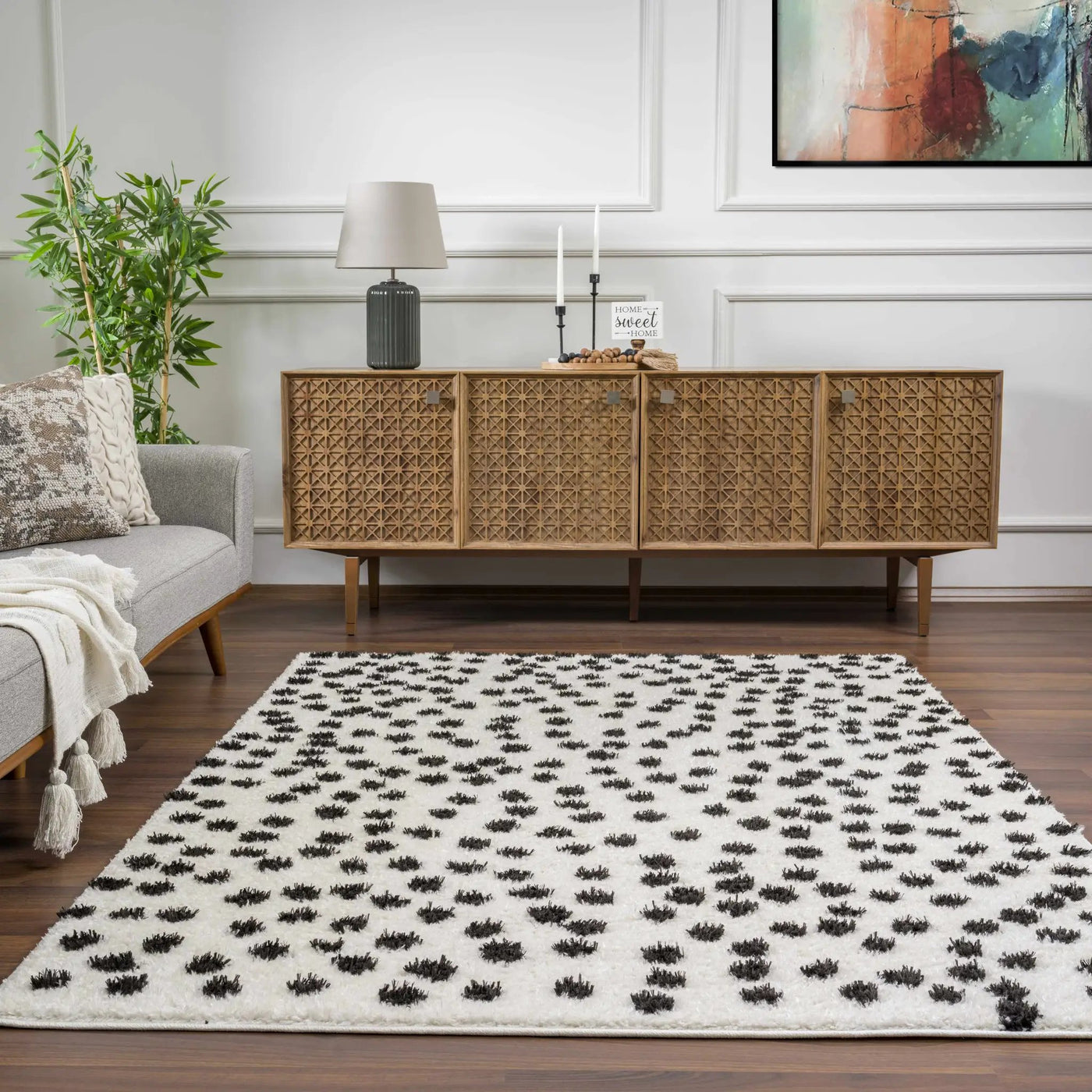 Cansu Black & White Dotted Area Rug by Boutique Rugs
