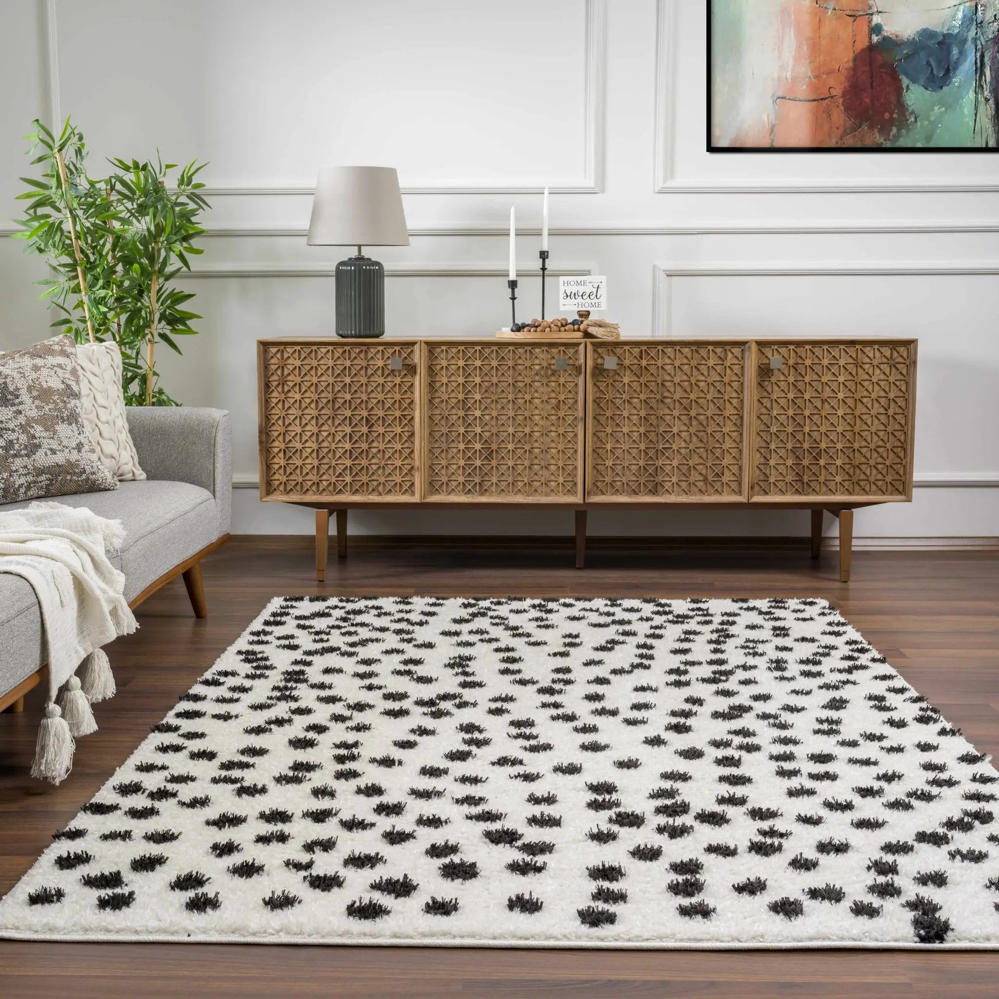 Cansu Black & White Dotted Area Rug by Boutique Rugs