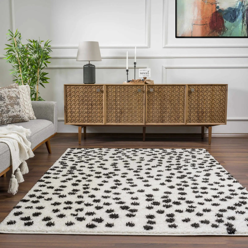 Cansu Black & White Dotted Area Rug by Boutique Rugs