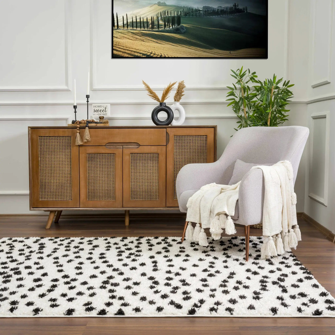 Cansu Black & White Dotted Area Rug by Boutique Rugs