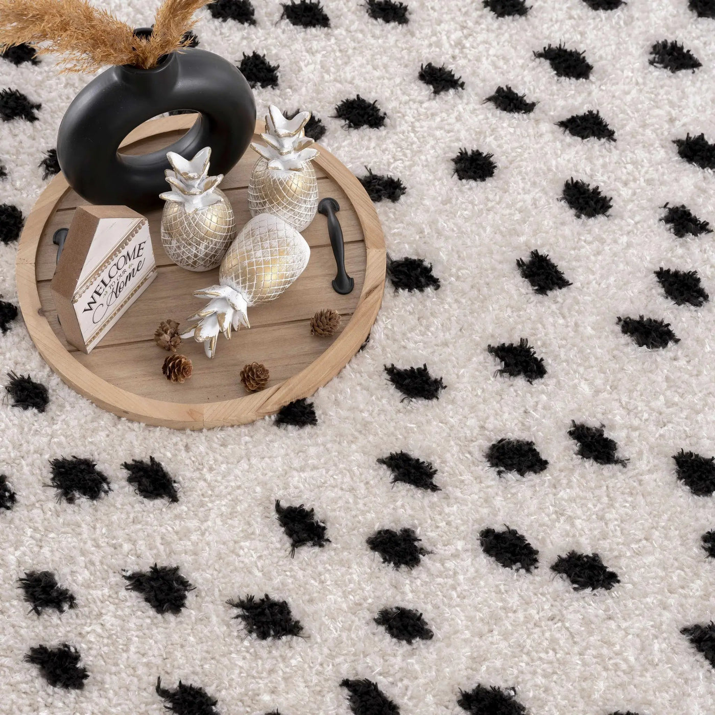 Cansu Black & White Dotted Area Rug by Boutique Rugs