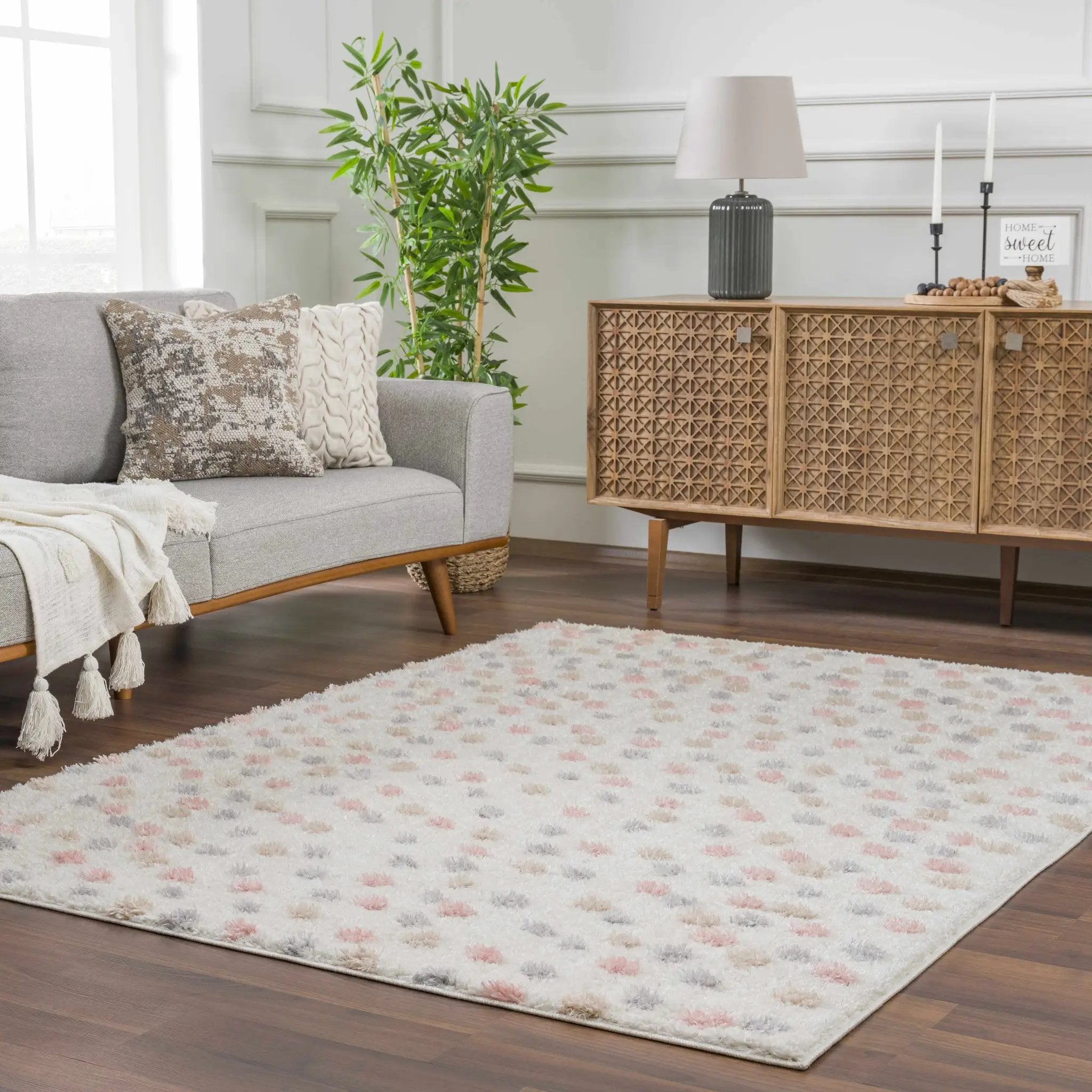 Cansu Pink & Cream Dotted Area Rug by Hauteloom