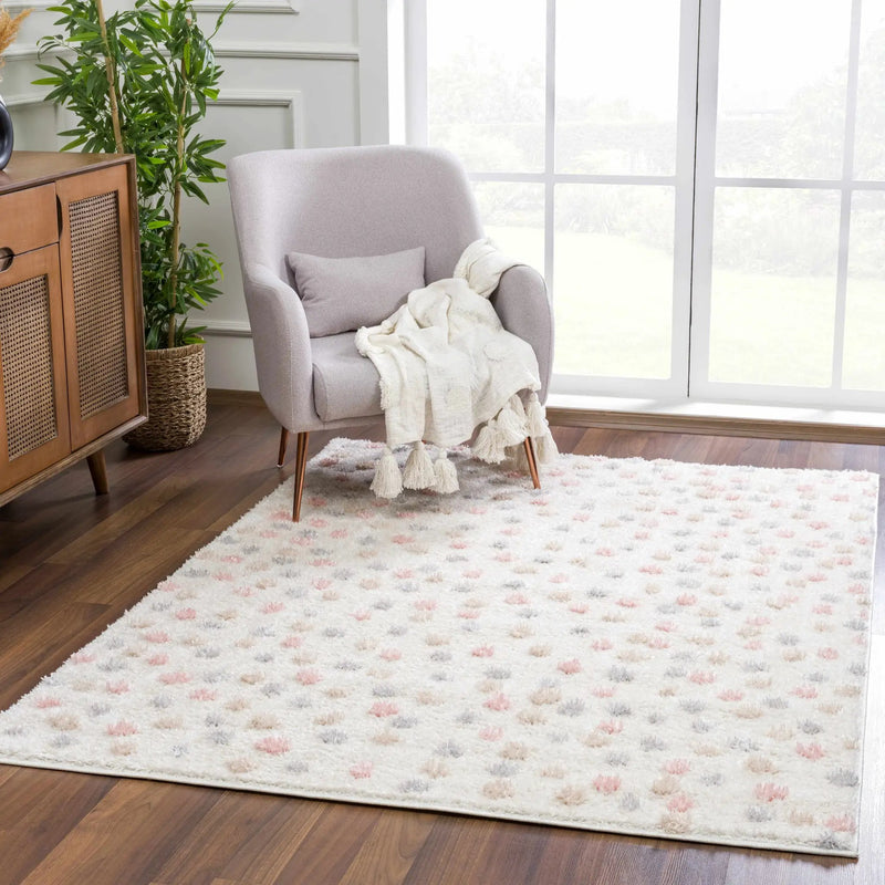 Cansu Pink & Cream Dotted Area Rug by Hauteloom