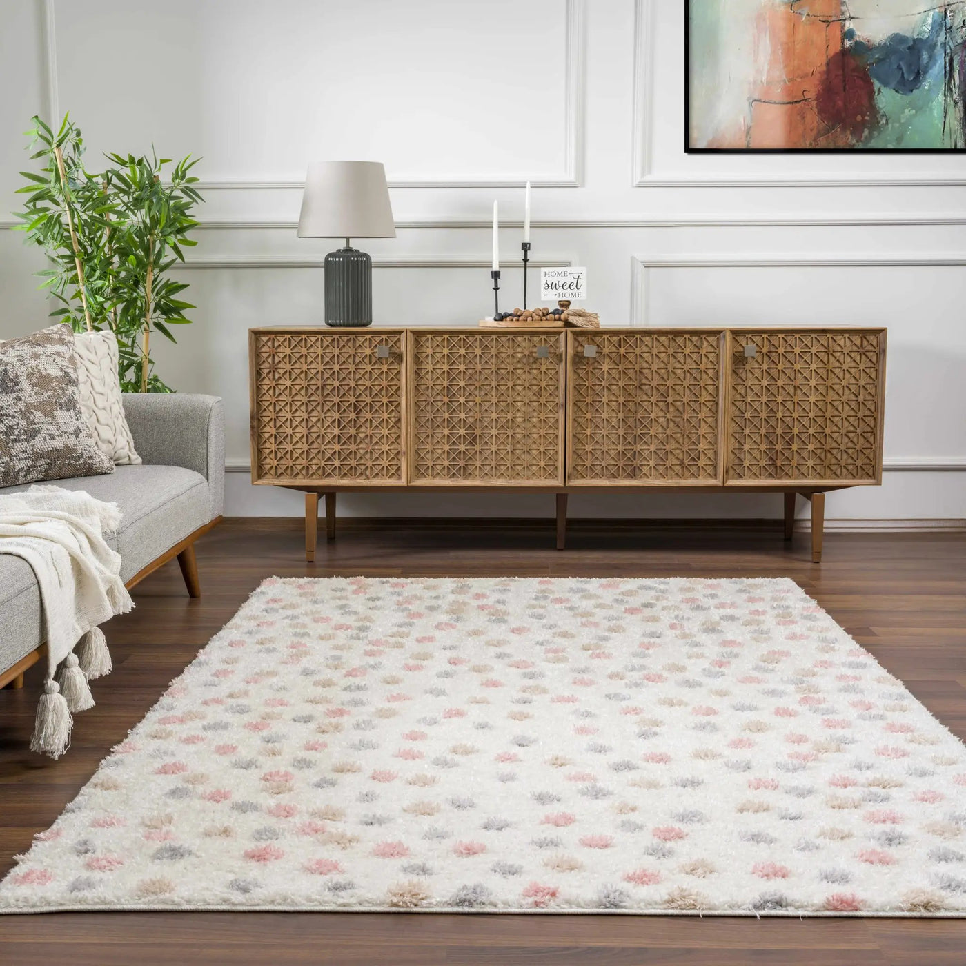 Cansu Pink & Cream Dotted Area Rug by Boutique Rugs