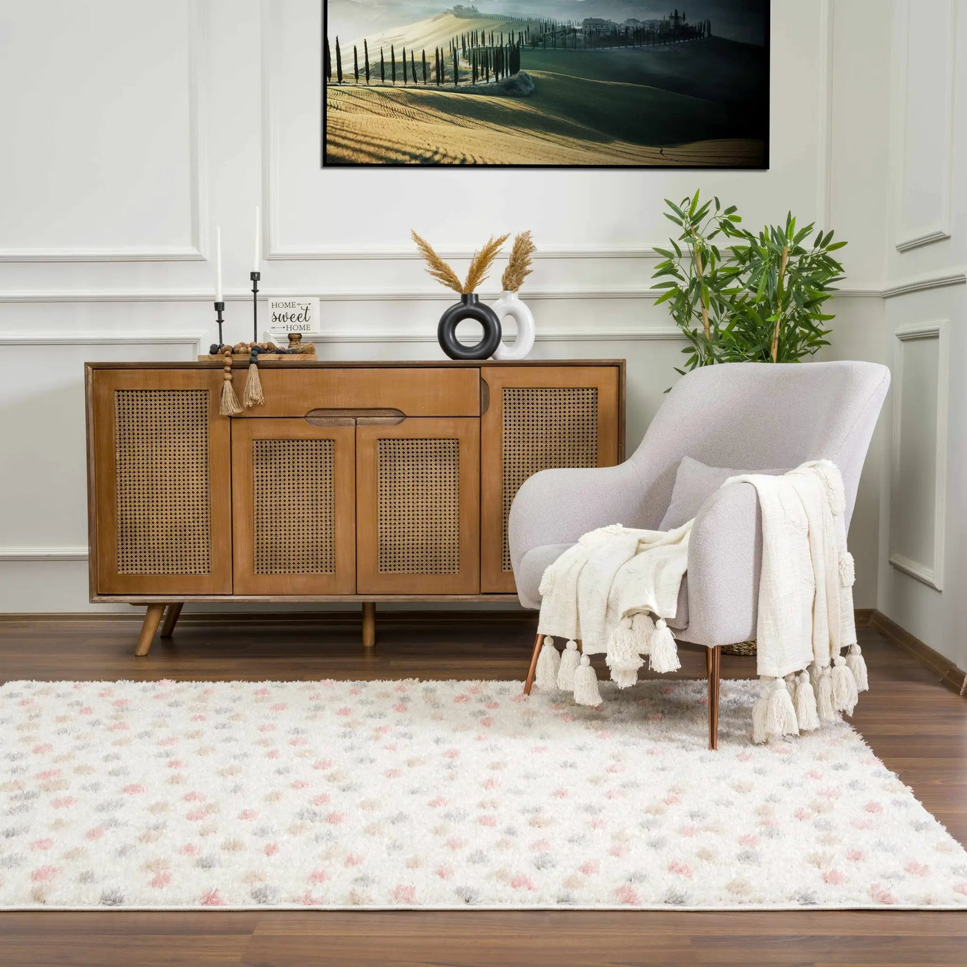 Cansu Pink & Cream Dotted Area Rug by Boutique Rugs