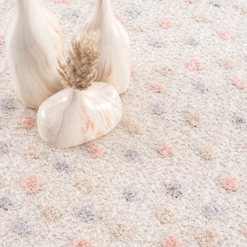 Cansu Pink & Cream Dotted Area Rug by Hauteloom