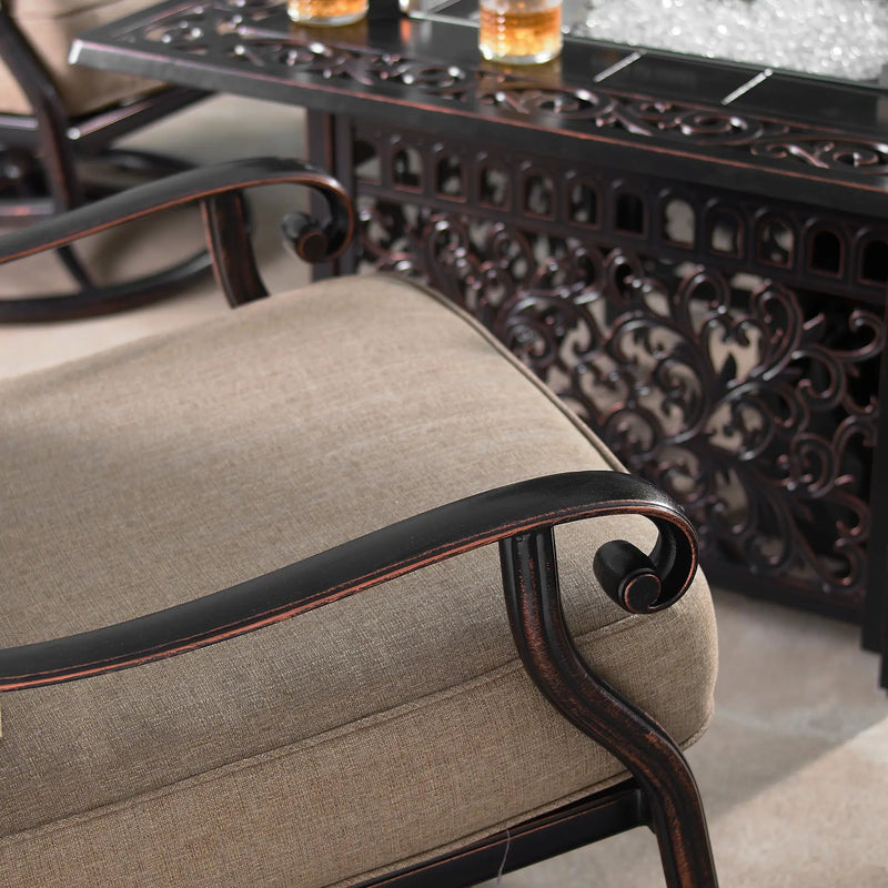 Aluminum Ornate Deep Seating Swivel Rocking Club Chairs Tan Cushions by Sharicks