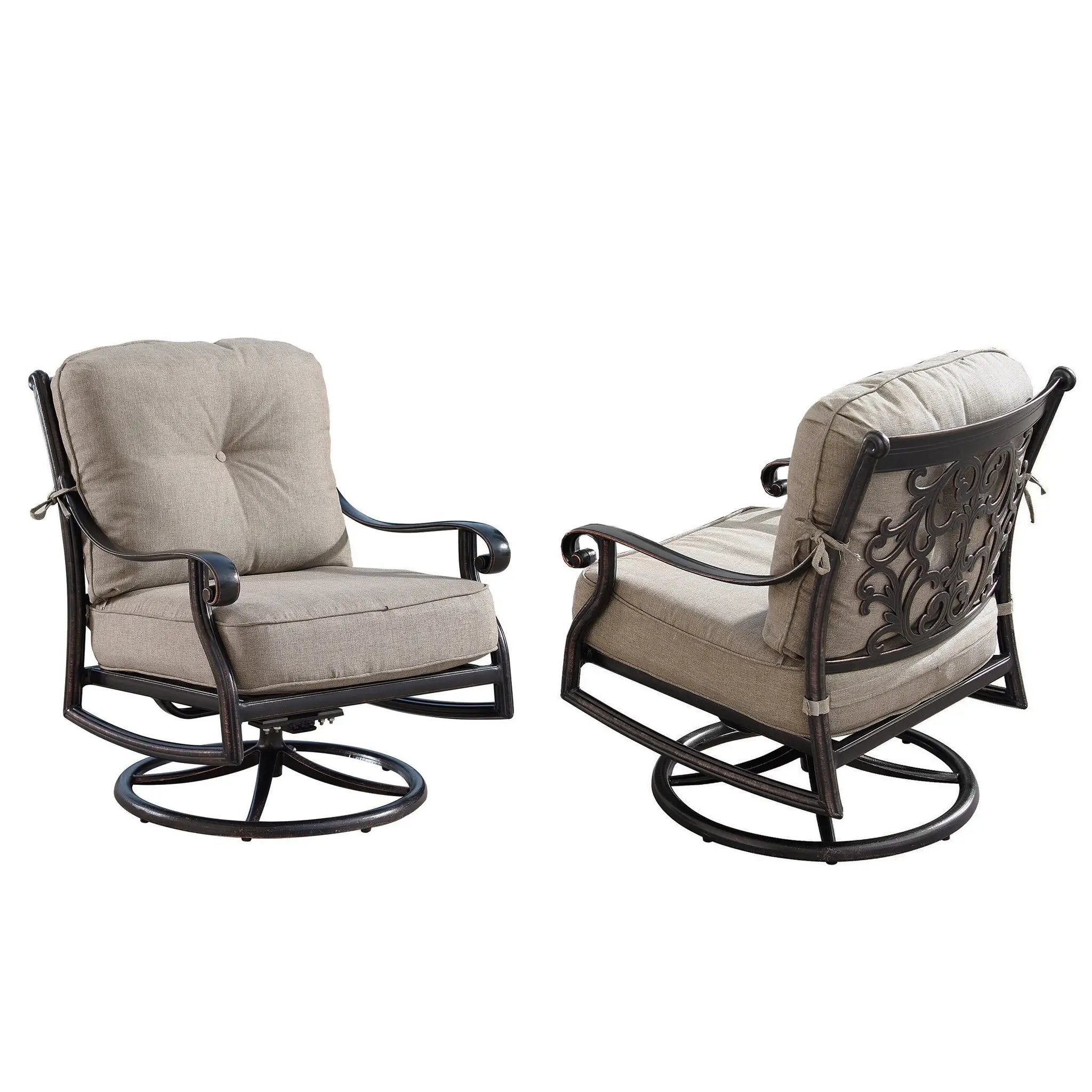 Aluminum 44-in Round Patio Fire Table Set with Swivel Rocking Chairs by Sharicks