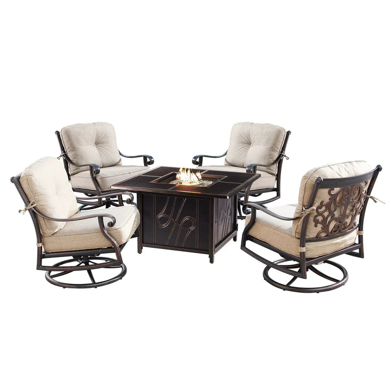 Aluminum 42-in Square Patio Fire Table Set with Swivel Rocking Chairs by Sharicks