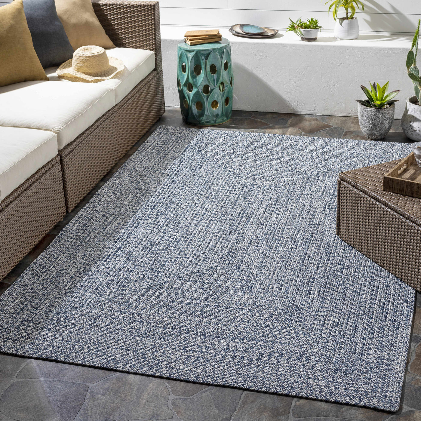Blue Braided Faux Jute Outdoor Rug by Boutique Rugs