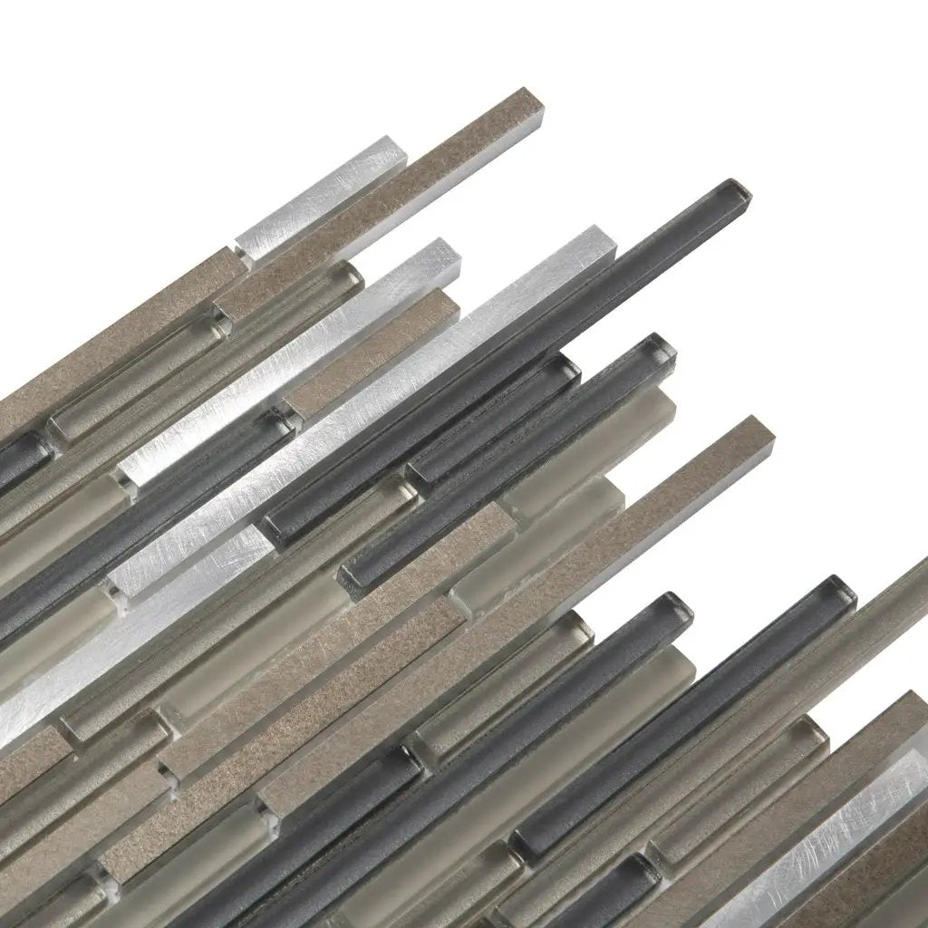 Gray 12x12 Glossy Matte Brick Glass Metal Mosaic Tile (5 pack, 4.83 sq ft/case) by Apollo Tile