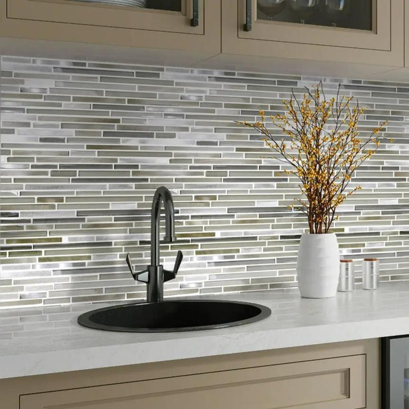 Gray 12x12 Glossy Matte Brick Glass Metal Mosaic Tile (5 pack, 4.83 sq ft/case) by Apollo Tile