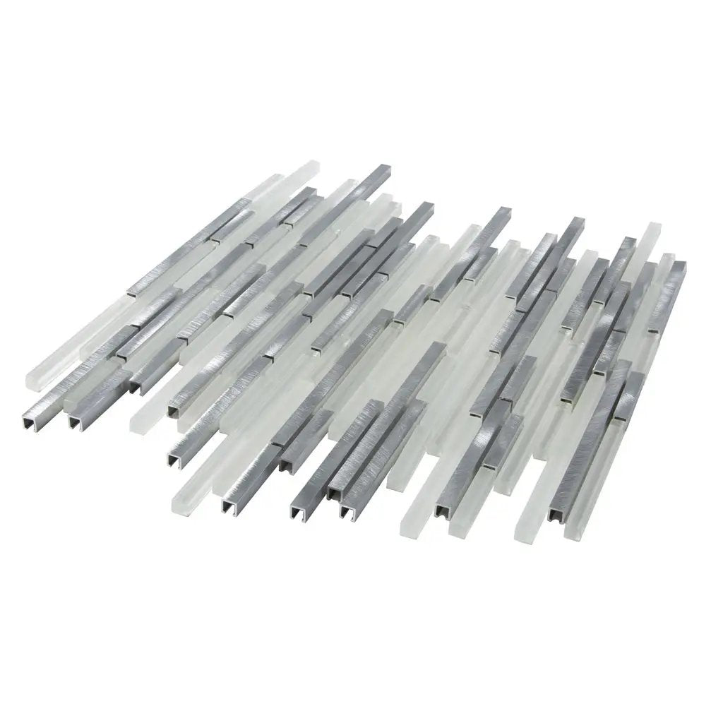 White 12x12 Glossy Matte Brick Glass Metal Mosaic Tile (5 pack, 4.83 sq ft/case) by Apollo Tile