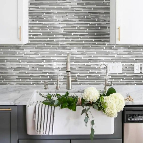 White 12x12 Glossy Matte Brick Glass Metal Mosaic Tile (5 pack, 4.83 sq ft/case)