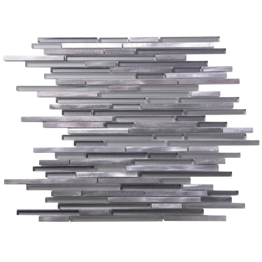 Gray 12x12 Glossy Matte Brick Glass Metal Mosaic Tile (5 pack, 4.83 sq ft/case) by Apollo Tile