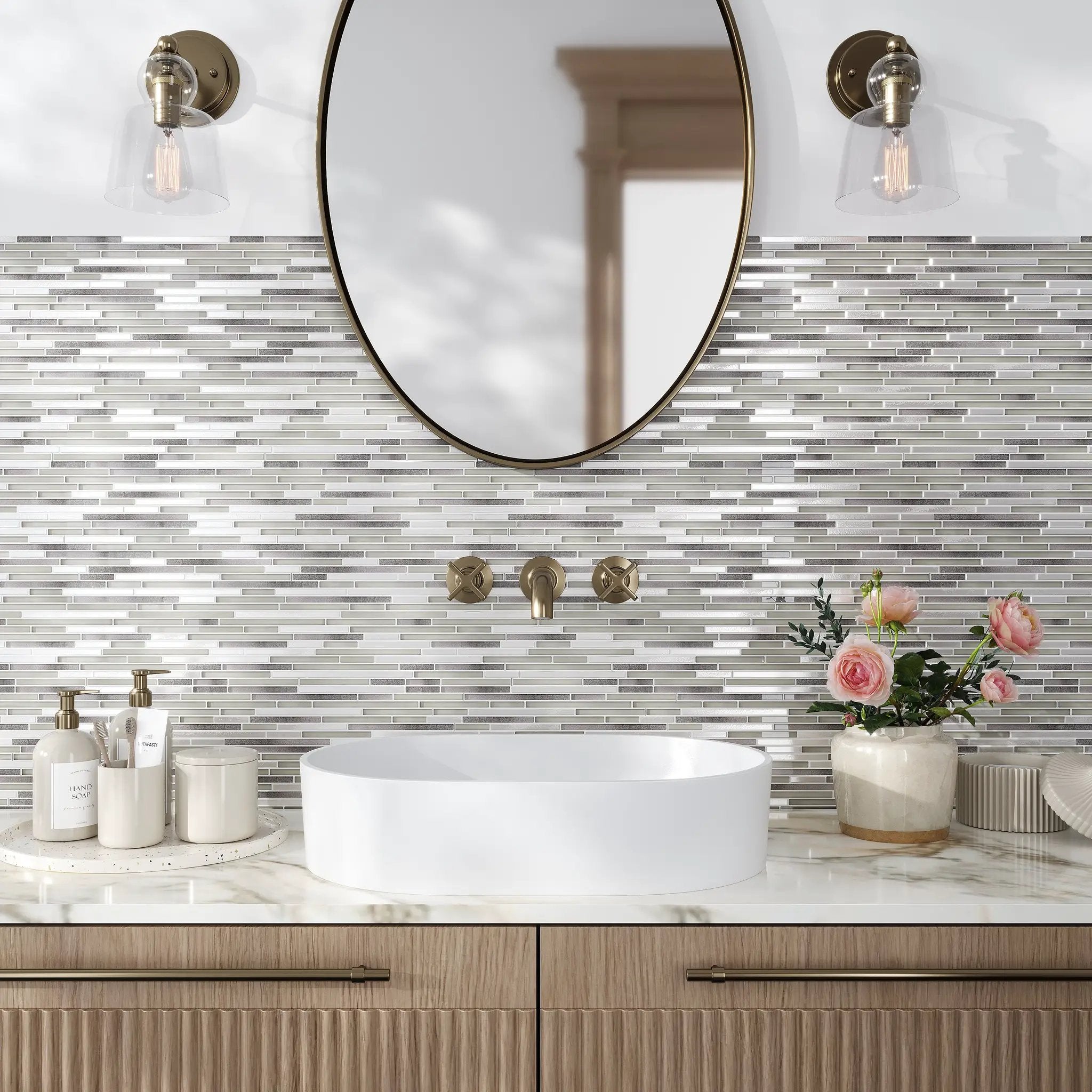 Gray 12x12 Glossy Matte Brick Glass Metal Mosaic Tile (5 pack, 4.83 sq ft/case) by Apollo Tile