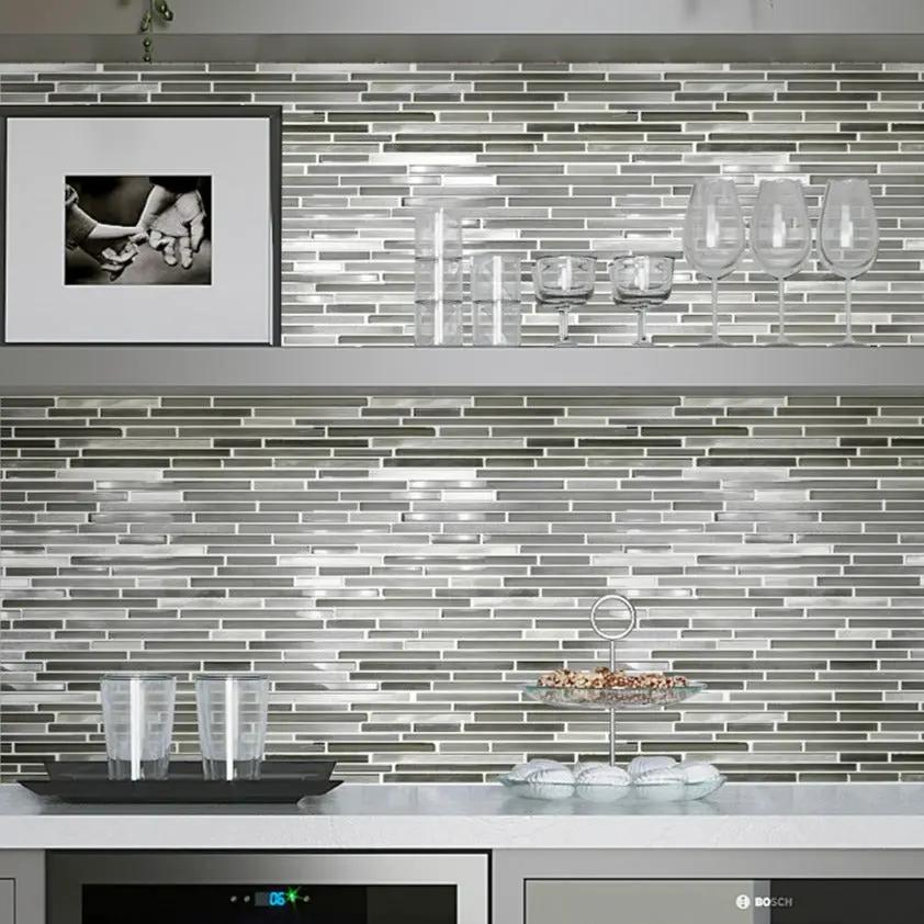 Gray 12x12 Glossy Matte Brick Glass Metal Mosaic Tile (5 pack, 4.83 sq ft/case) by Apollo Tile