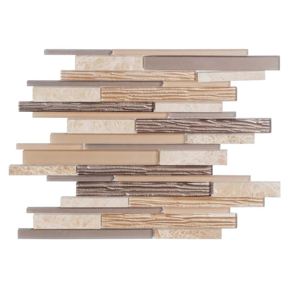 Gray Beige 12x12 Polished Matte Brick Glass Stone Mosaic Tile (5 pack, 4.83 sq ft/case), photo 2 of 6