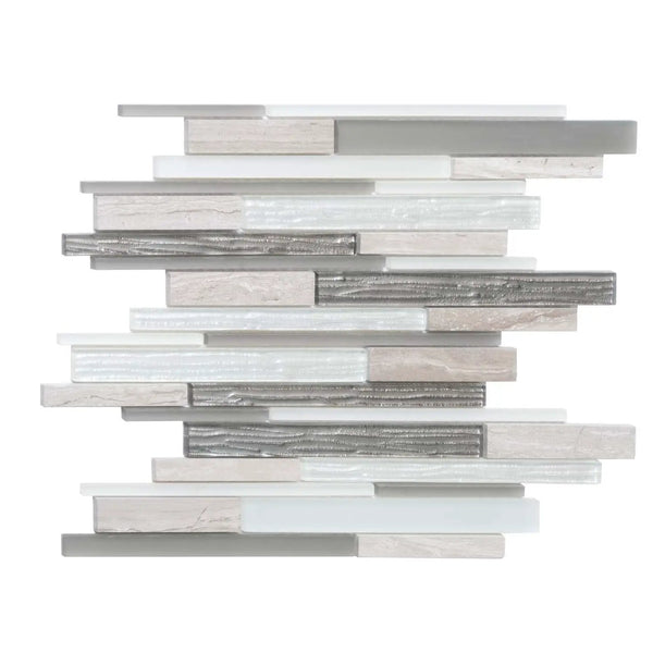 Gray White 12x12 Polished Matte Brick Glass Stone Mosaic Tile (5 pack, 4.83 sq ft/case), photo 2 of 6