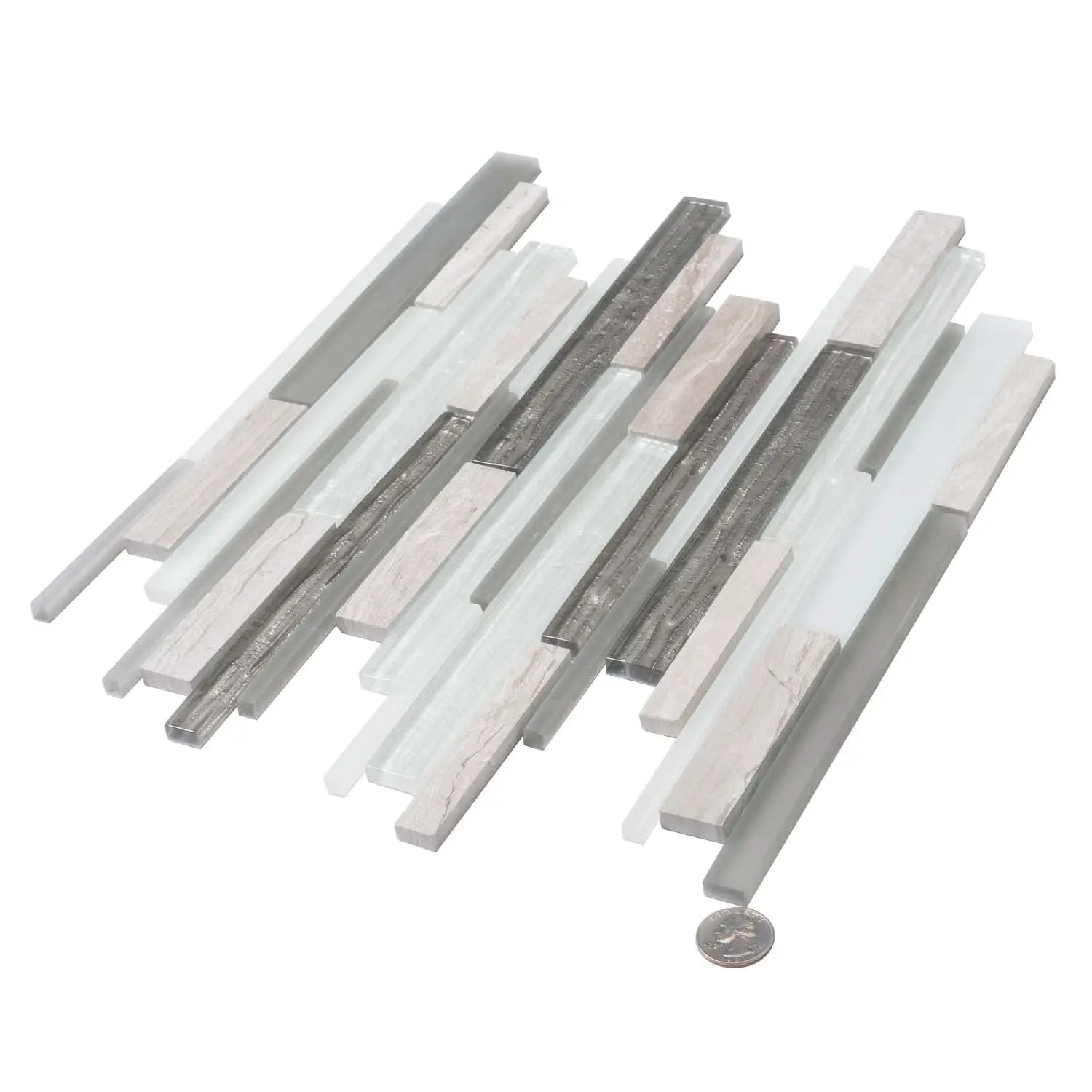 Gray White 12x12 Polished Matte Brick Glass Stone Mosaic Tile (5 pack, 4.83 sq ft/case) by Apollo Tile