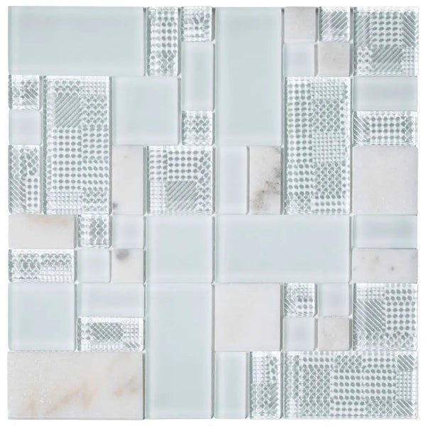 Pearl White 12x12 Polished Matte Textured Versailles Glass Stone Mosaic Tile (5 pack, 4.75 sq ft/case), photo 2 of 6