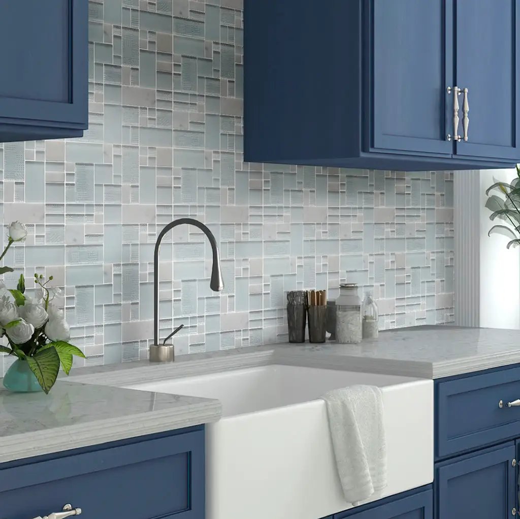 Pearl White 12x12 Polished Matte Textured Versailles Glass Stone Mosaic Tile (5 pack, 4.75 sq ft/case) by Apollo Tile