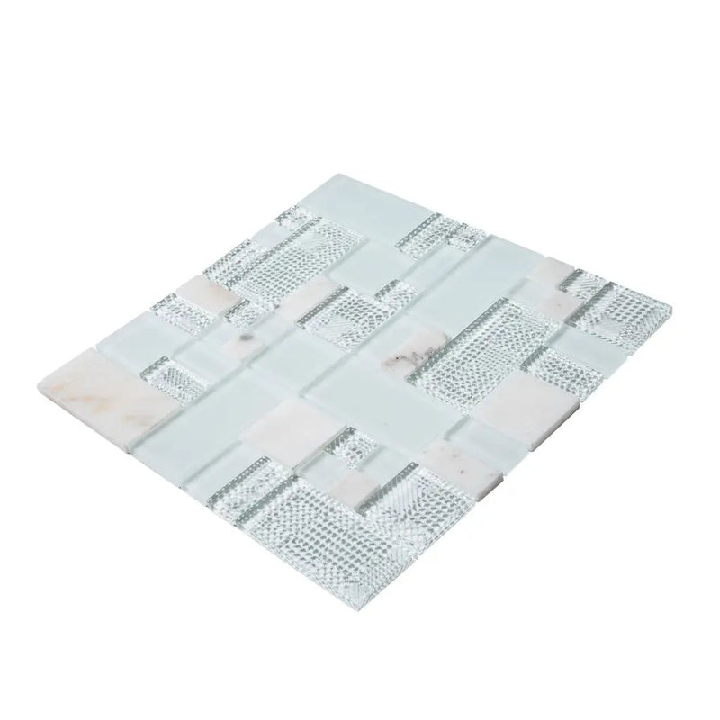 Pearl White 12x12 Polished Matte Textured Versailles Glass Stone Mosaic Tile (5 pack, 4.75 sq ft/case) by Apollo Tile