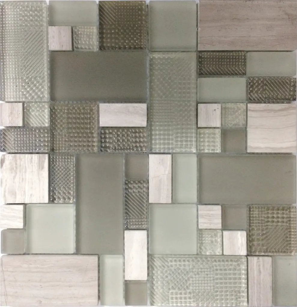 Light Gray 12x12 Polished Matte Textured Multi-shaped Glass Stone Mosaic Tile (5 pack, 4.75 sq ft/case) by Apollo Tile