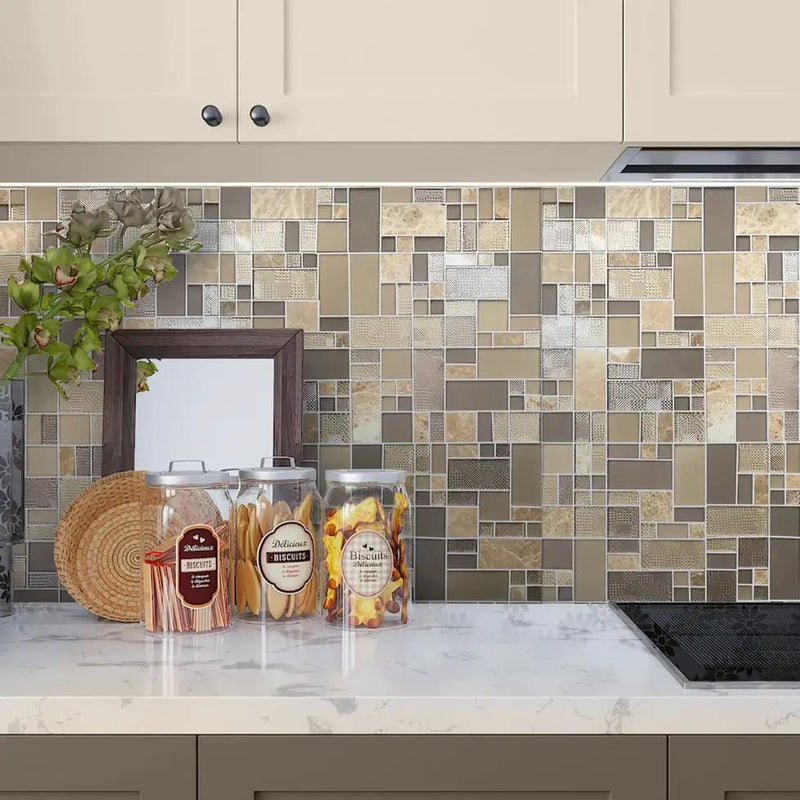 Brown 12x12 Polished Matte Textured Multi-shaped Glass Stone Mosaic Tile (5 pack, 4.75 sq ft/case) by Apollo Tile
