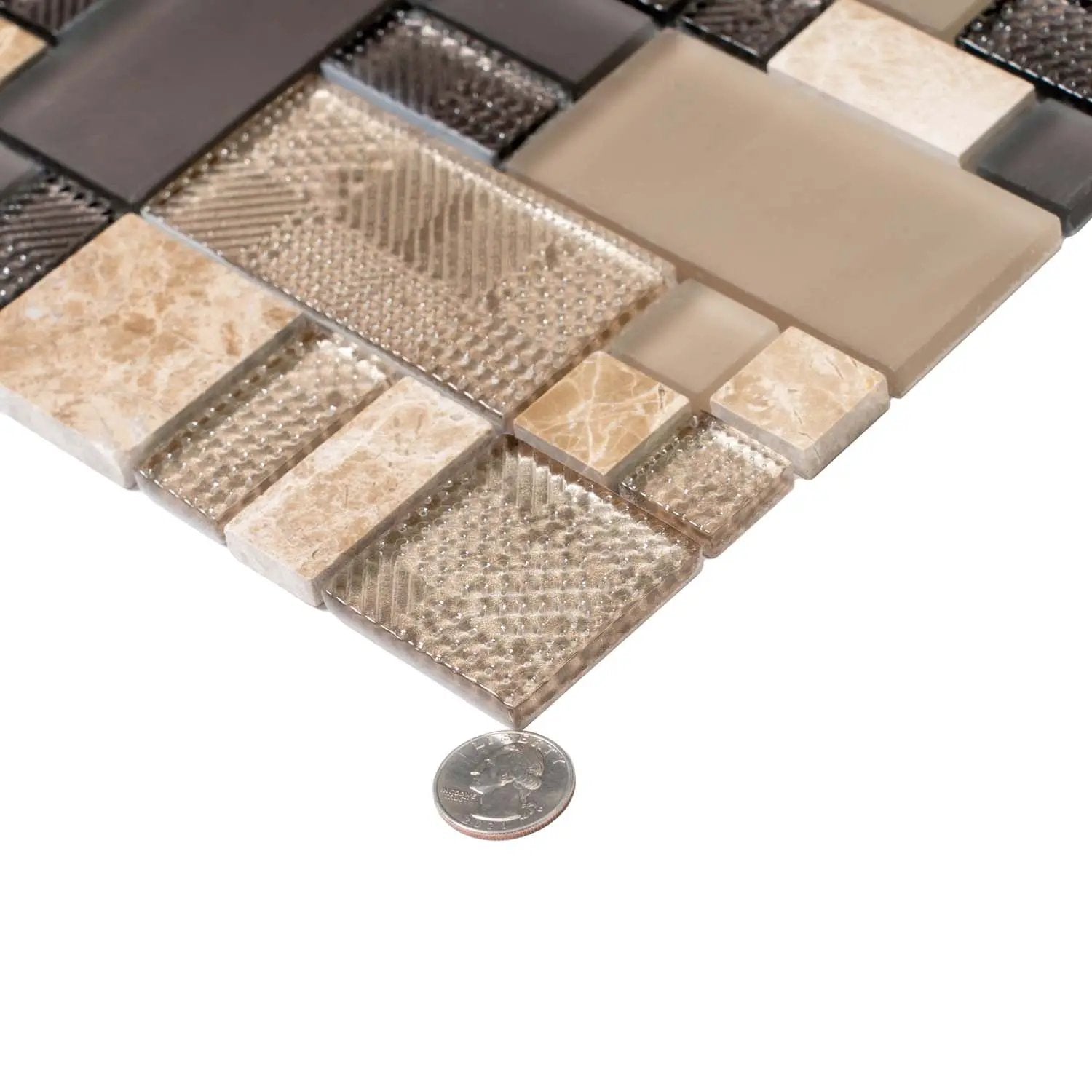 Brown 12x12 Polished Matte Textured Multi-shaped Glass Stone Mosaic Tile (5 pack, 4.75 sq ft/case) by Apollo Tile