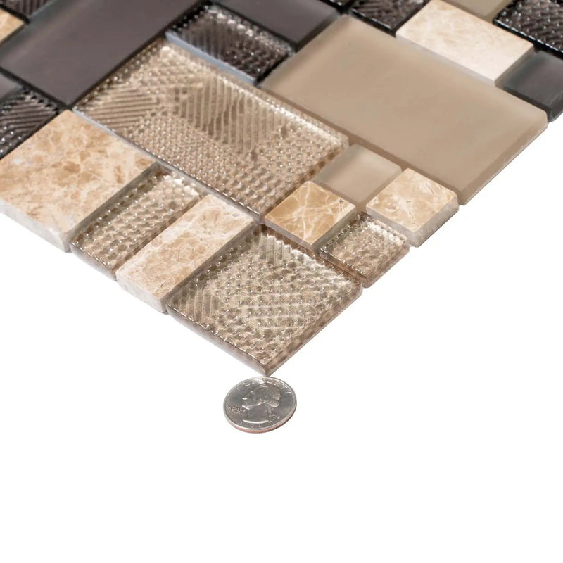 Brown 12x12 Polished Matte Textured Multi-shaped Glass Stone Mosaic Tile (5 pack, 4.75 sq ft/case) by Apollo Tile