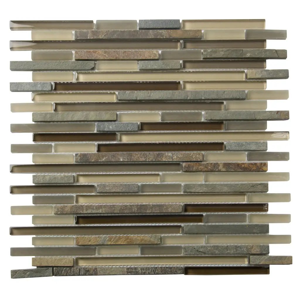 Gray Brown 12x12 Linear Glossy Matte Textured Glass Stone Mosaic Tile (5 pack, 4.83 sq ft/case) by Apollo Tile