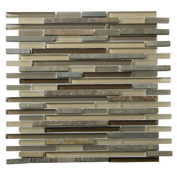 Gray Brown 12x12 Linear Glossy Matte Textured Glass Stone Mosaic Tile (5 pack, 4.83 sq ft/case), photo 2 of 6