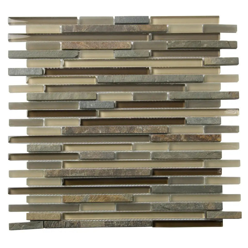 Gray Brown 12x12 Linear Glossy Matte Textured Glass Stone Mosaic Tile (5 pack, 4.83 sq ft/case) by Apollo Tile