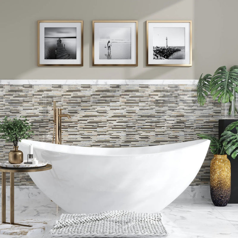 Gray Brown 12x12 Linear Glossy Matte Textured Glass Stone Mosaic Tile (5 pack, 4.83 sq ft/case) by Apollo Tile