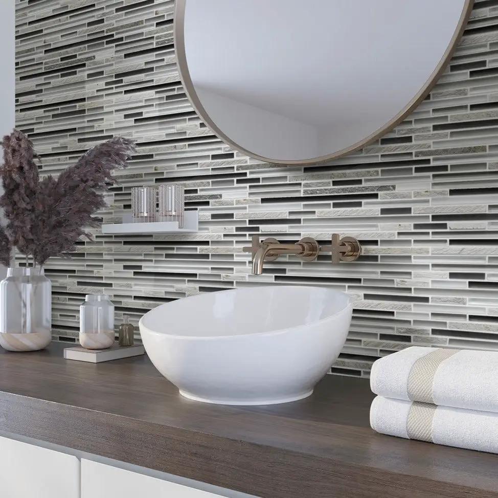 Gray 12x12 Glossy Matte Textured Brick Glass Stone Mosaic Tile (5 pack, 4.83 sq ft/case) by Apollo Tile