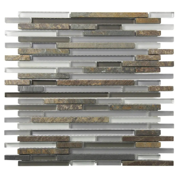 Gray Brown 12x12 Glossy Matte Textured Brick Glass Stone Mosaic Tile (5 pack, 4.83 sq ft/case), photo 2 of 8