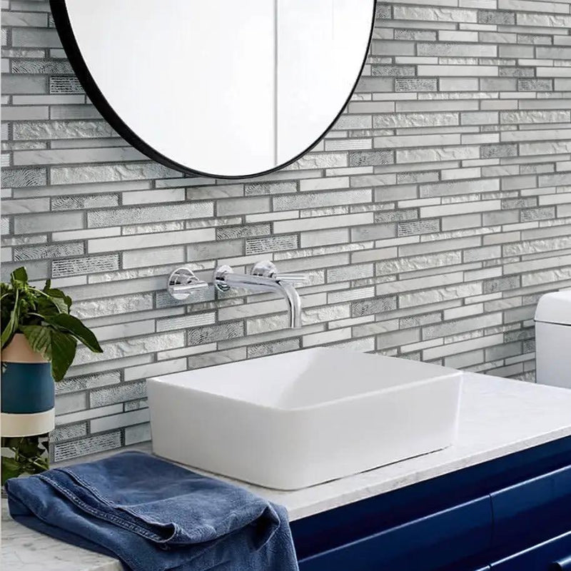White 12x12 Brick Polished Matte Glass Stone Mosaic Tile (5 pack, 4.83 sq ft/case) by Apollo Tile