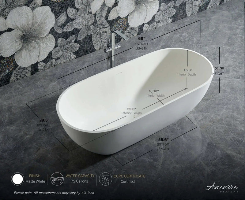 Cascade 69 ” Freestanding Solid Surface Bathtub by Ancerre Designs