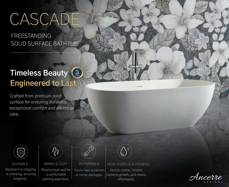 Cascade 63” Freestanding Solid Surface Bathtub by Ancerre Designs